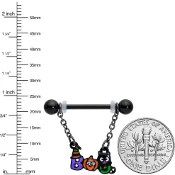 14 Gauge 5/8 Black Boo Party Halloween Chain Dangle Nipple Ring Set 5 14 Gauge 5/8 Black Boo Party Halloween Chain Dangle Nipple Ring Set -Body Jewelry Store 73869.otherimage2