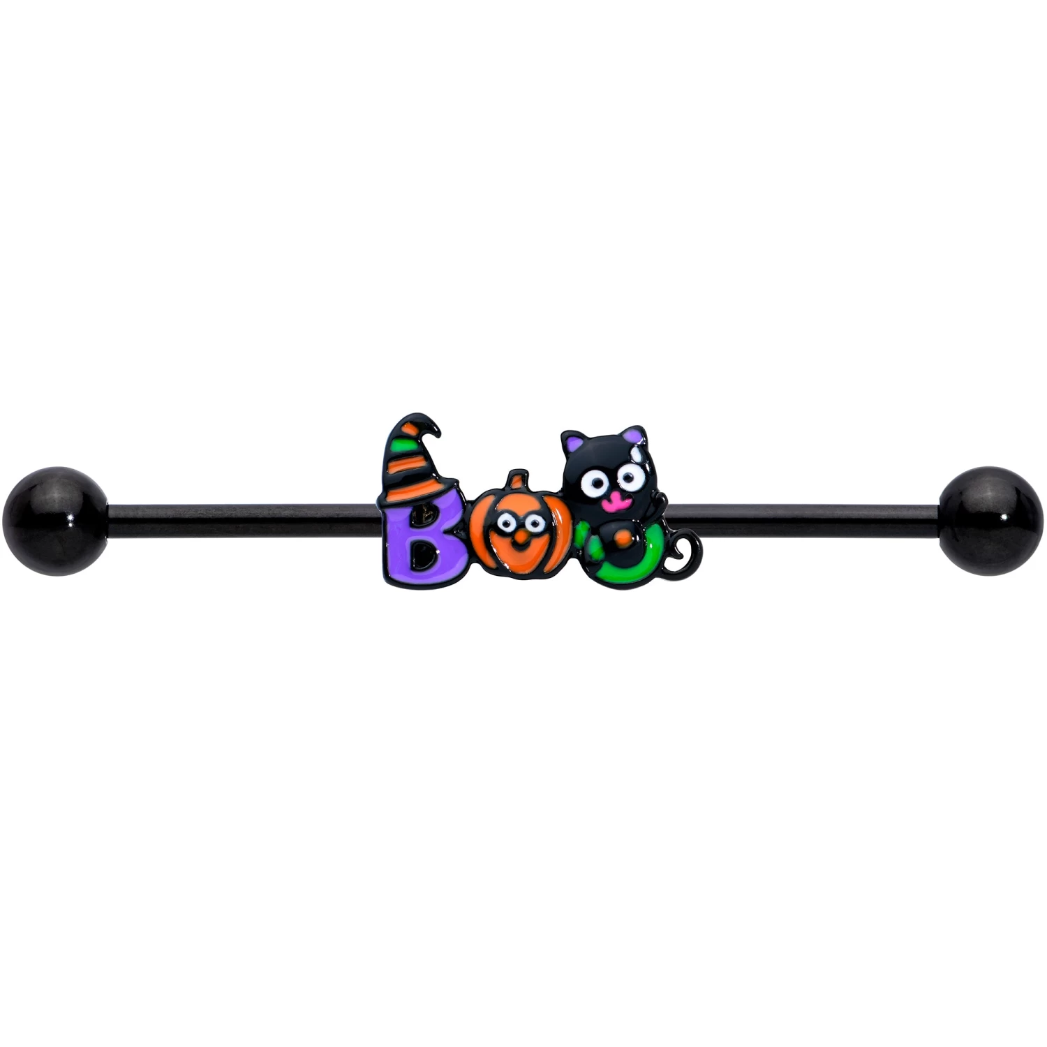14 Gauge Black Boo Party Halloween Industrial Barbell 38mm 2 14 Gauge Black Boo Party Halloween Industrial Barbell 38mm - Image 2