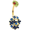 Clear Blue Gem Gold Tone Leaf Ladybug Flower Double Mount Belly Ring