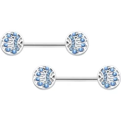 14 Gauge 1/2 Blue Gem Geometric Blues Barbell Nipple Ring Set