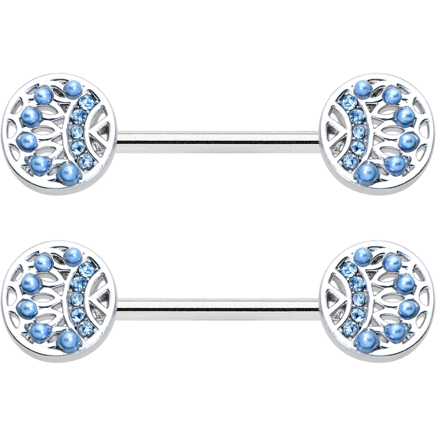 14 Gauge 1/2 Blue Gem Geometric Blues Barbell Nipple Ring Set 2 14 Gauge 1/2 Blue Gem Geometric Blues Barbell Nipple Ring Set - Image 2