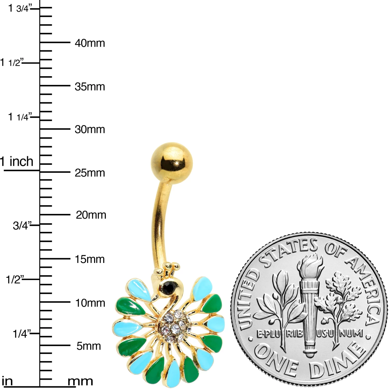 Clear Black Gem Gold Tone Pretty Peacock Belly Ring 2 Clear Black Gem Gold Tone Pretty Peacock Belly Ring - Image 2