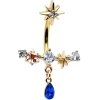 Blue Gem Gold Tone Snowflake Star Christmas Drop Dangle Belly Ring