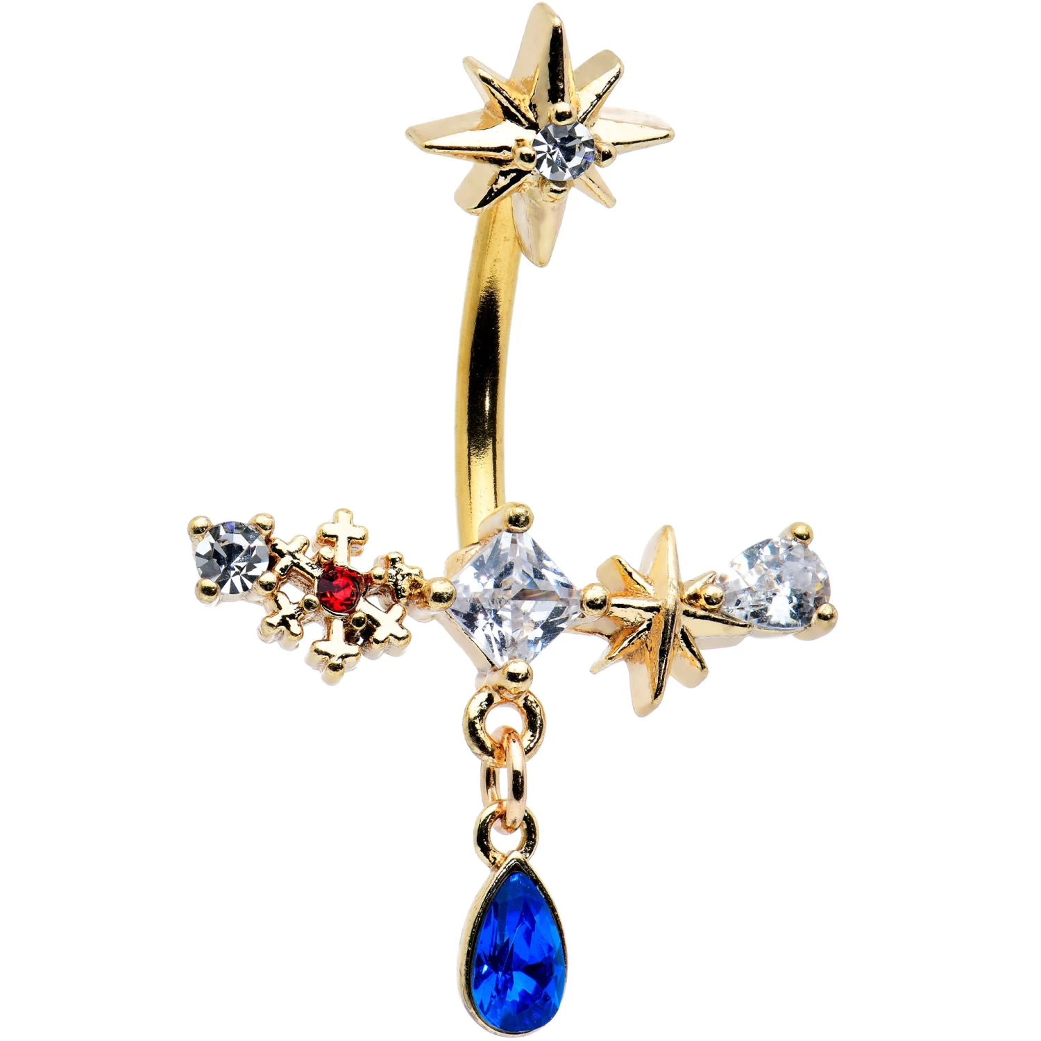 Blue Gem Gold Tone Snowflake Star Christmas Drop Dangle Belly Ring 1 Blue Gem Gold Tone Snowflake Star Christmas Drop Dangle Belly Ring
