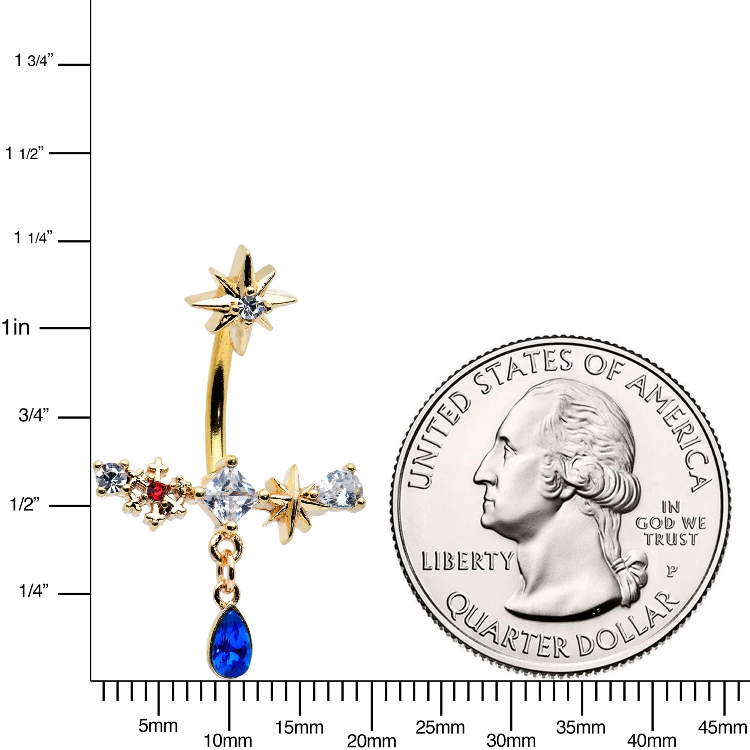 Blue Gem Gold Tone Snowflake Star Christmas Drop Dangle Belly Ring 2 Blue Gem Gold Tone Snowflake Star Christmas Drop Dangle Belly Ring - Image 2