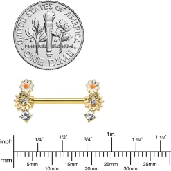 Gaby 14 Gauge 1/2 Clear Gem Gold Tone Sunny Day Daisy Nipple Ring Set -Body Jewelry Store 74039.otherimage2