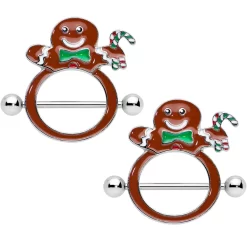 Gaby 14 Gauge 11/16 Festive Gingerbread Man Christmas Nipple Shield Set