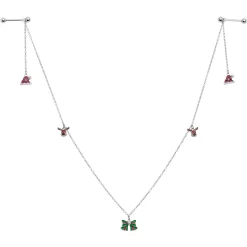 Gaby 14 Gauge 9/16 White Orb Santa Hat Christmas Barbell Nipple Chain Set