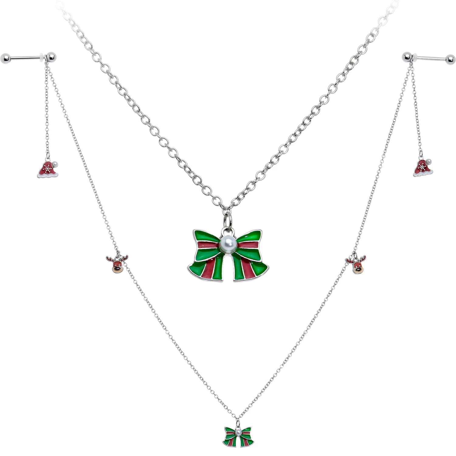 Gaby 14 Gauge 9/16 White Orb Santa Hat Christmas Barbell Nipple Chain Set 4 Gaby 14 Gauge 9/16 White Orb Santa Hat Christmas Barbell Nipple Chain Set - Image 4