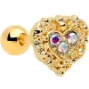 16 Gauge 1/4 Aurora Gem Gold Tone Baroque Heart Cartilage Tragus