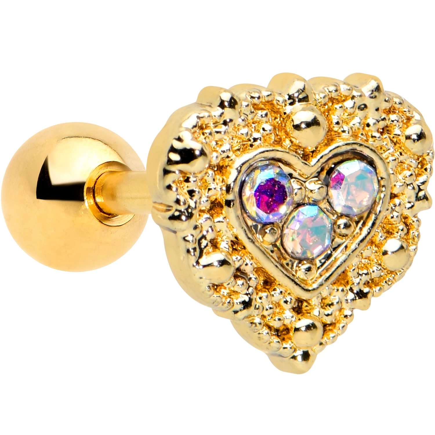 16 Gauge 1/4 Aurora Gem Gold Tone Baroque Heart Cartilage Tragus 1 16 Gauge 1/4 Aurora Gem Gold Tone Baroque Heart Cartilage Tragus