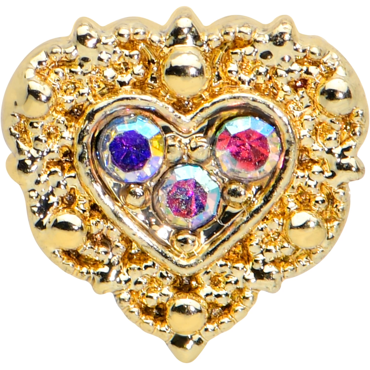 16 Gauge 1/4 Aurora Gem Gold Tone Baroque Heart Cartilage Tragus 2 16 Gauge 1/4 Aurora Gem Gold Tone Baroque Heart Cartilage Tragus - Image 2