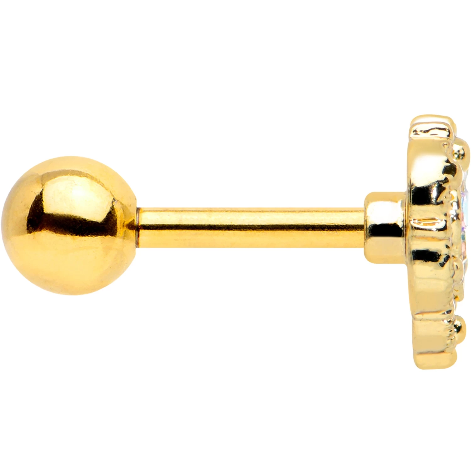 16 Gauge 1/4 Aurora Gem Gold Tone Baroque Heart Cartilage Tragus 3 16 Gauge 1/4 Aurora Gem Gold Tone Baroque Heart Cartilage Tragus - Image 3