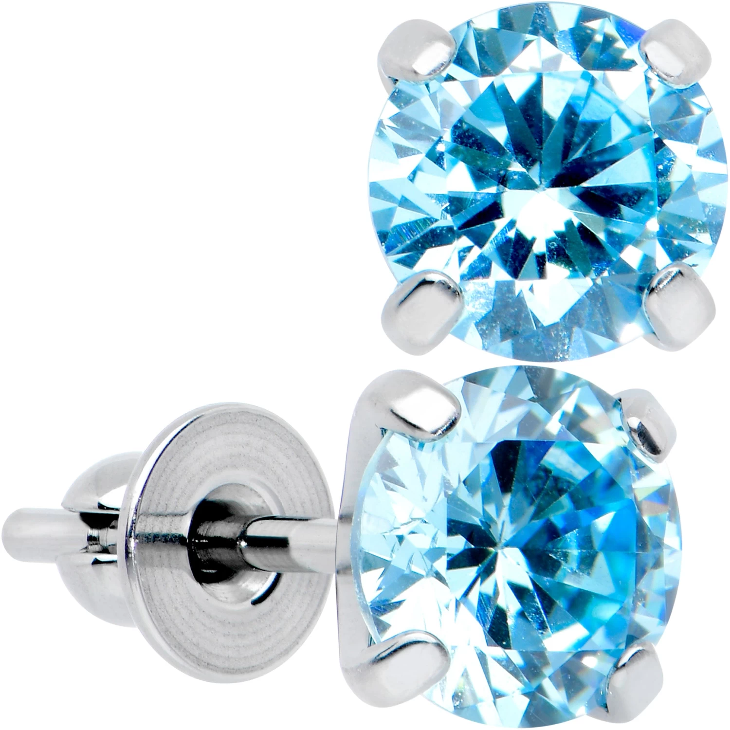 Blue CZ Gem 5mm G23 Titanium Post Stud Earrings 1 Blue CZ Gem 5mm G23 Titanium Post Stud Earrings