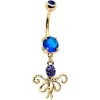 Blue Gem Gold Tone Textured Blue Octopus Dangle Belly Ring