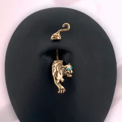 Gaby Blue Gem Gold Tone Prowling Tiger Double Mount Belly Ring 5 Gaby Blue Gem Gold Tone Prowling Tiger Double Mount Belly Ring -Body Jewelry Store 74162.otherimage2
