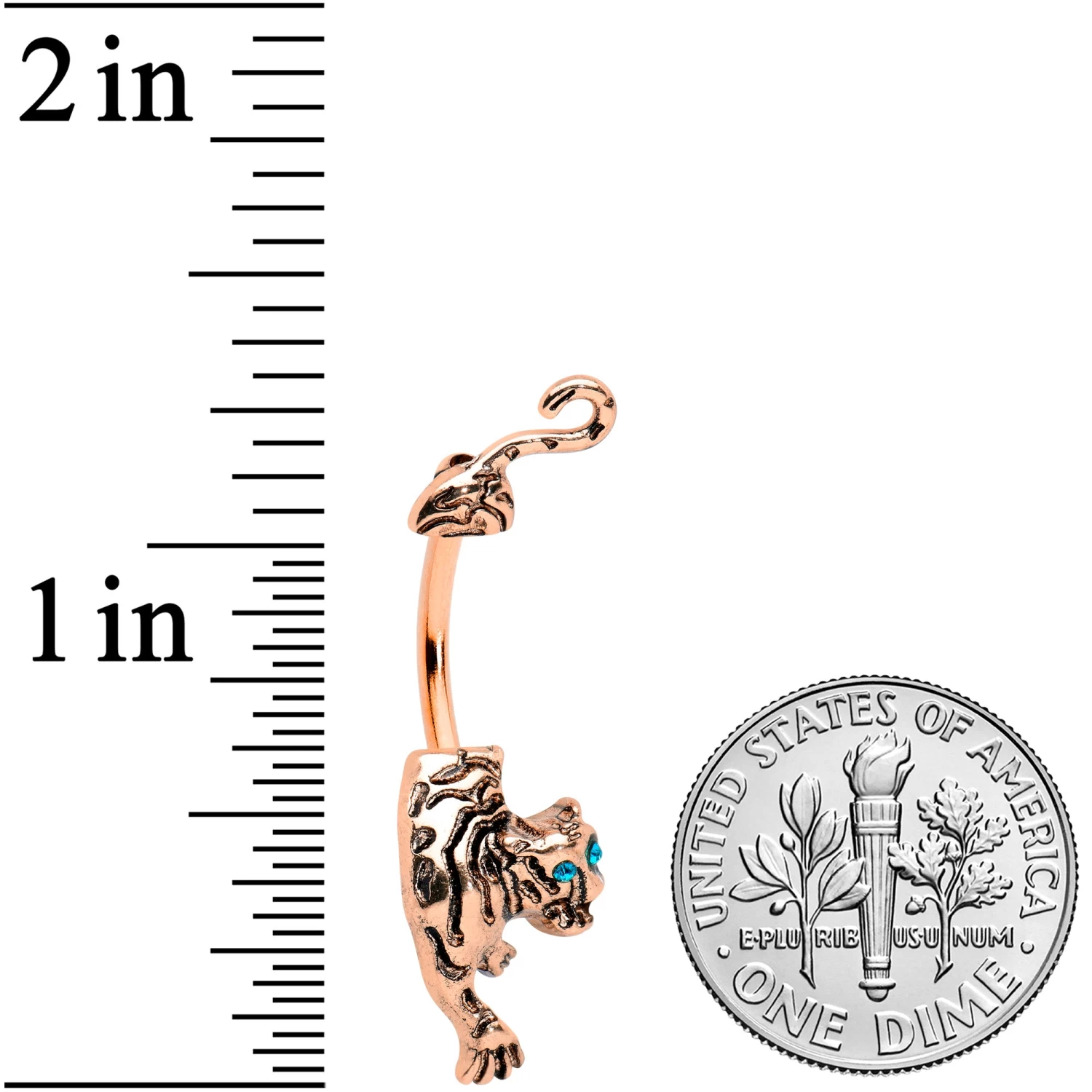 Gaby Blue Gem Rose Gold Tone Prowling Tiger Double Mount Belly Ring 2 Gaby Blue Gem Rose Gold Tone Prowling Tiger Double Mount Belly Ring - Image 2
