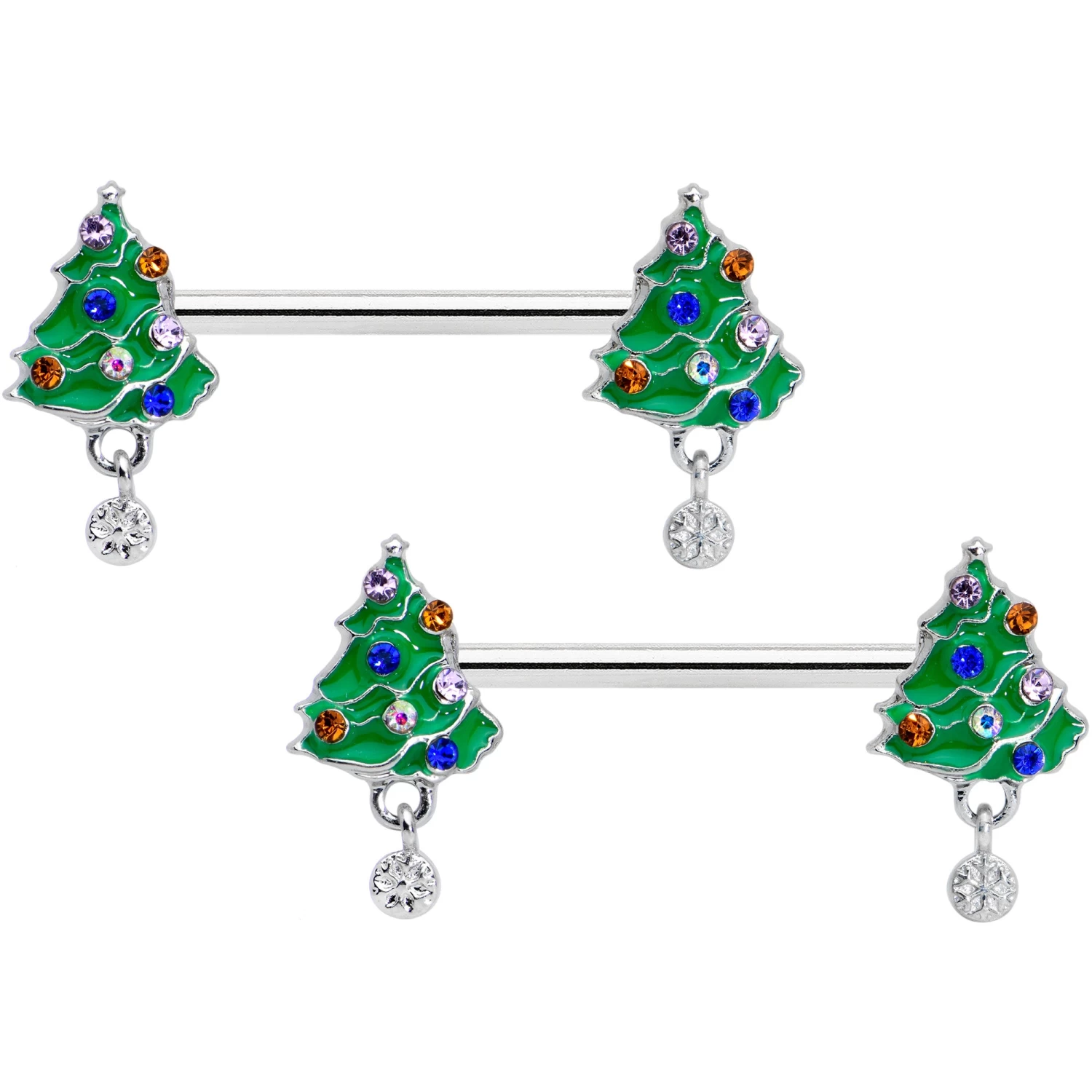 Gaby 14 Gauge 1/2 Clear Blue Red Gem Christmas Tree Barbell Nipple Ring Set 1 Gaby 14 Gauge 1/2 Clear Blue Red Gem Christmas Tree Barbell Nipple Ring Set
