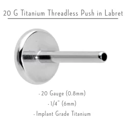 20 Gauge 1/4 G23 Titanium Threadless Post Only Labret Tragus Nostril -Body Jewelry Store 74172.otherimage2