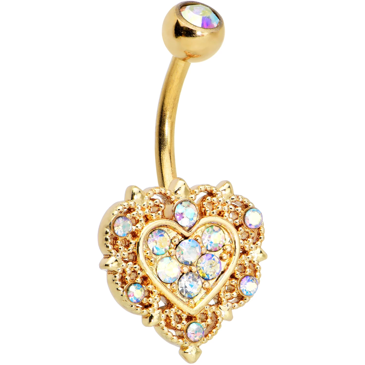 Aurora Gem Gold Tone Baroque Heart Valentines Day Belly Ring 1 Aurora Gem Gold Tone Baroque Heart Valentines Day Belly Ring