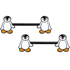 14 Gauge 9/16 Black Baby Penguin Barbell Nipple Ring Set