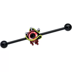 14 Gauge Black Spiky Eyeball Halloween Industrial Barbell 38mm