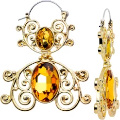 Yellow Gem Gold Tone Double Scrolling Tunnel Plug Earrings