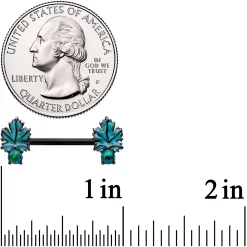 14 Gauge 1/2 Green Synthetic Opal Black Fall Leaf Nipple Ring Set -Body Jewelry Store 74251.otherimage2