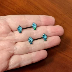 14 Gauge 1/2 Green Synthetic Opal Black Fall Leaf Nipple Ring Set -Body Jewelry Store 74251.otherimage3