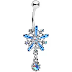Aurora Gem Snowflake Blues Christmas Dangle Belly Ring