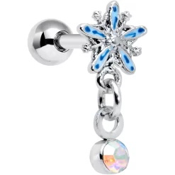 16 Gauge 1/4 Aurora Gem Snowflake Blues Christmas Cartilage Tragus