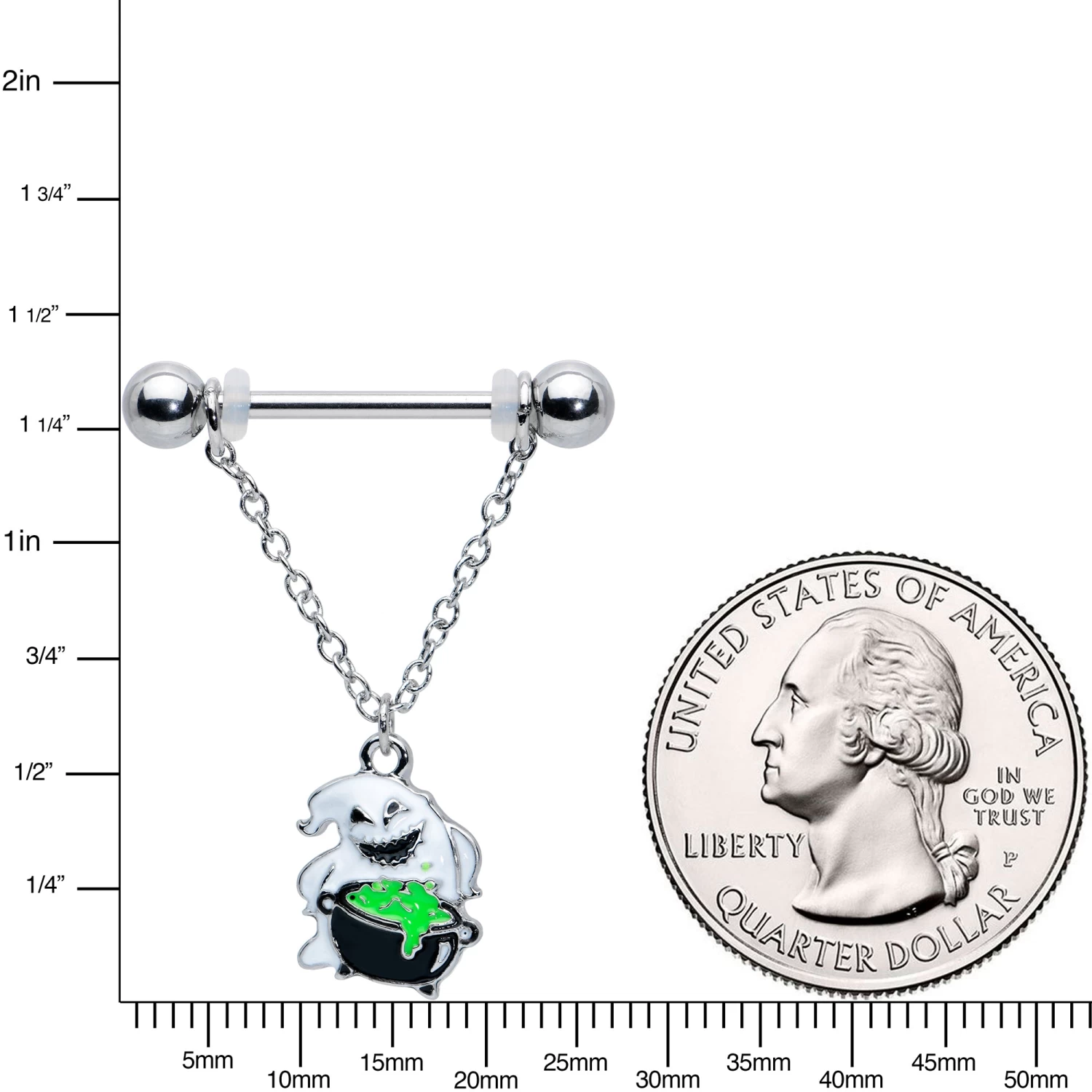 Gaby 14 Gauge 5/8 Ghost Goo Cauldron Halloween Chain Dangle Nipple Ring Set 3 Gaby 14 Gauge 5/8 Ghost Goo Cauldron Halloween Chain Dangle Nipple Ring Set - Image 3