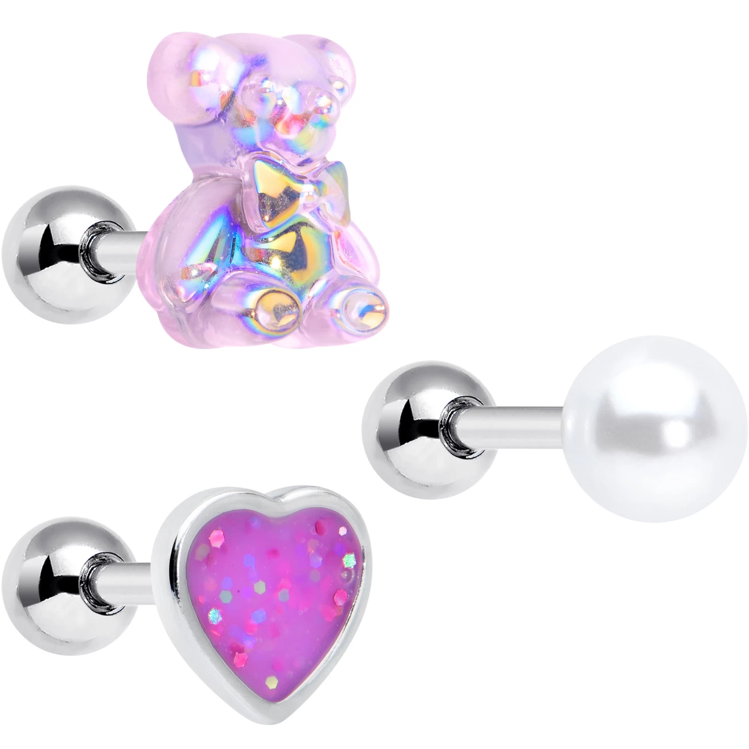 Gaby 16 Gauge 1/4 Bear Pearlescent Purple Heart Cartilage Tragus Set Of 3 1 Gaby 16 Gauge 1/4 Bear Pearlescent Purple Heart Cartilage Tragus Set Of 3