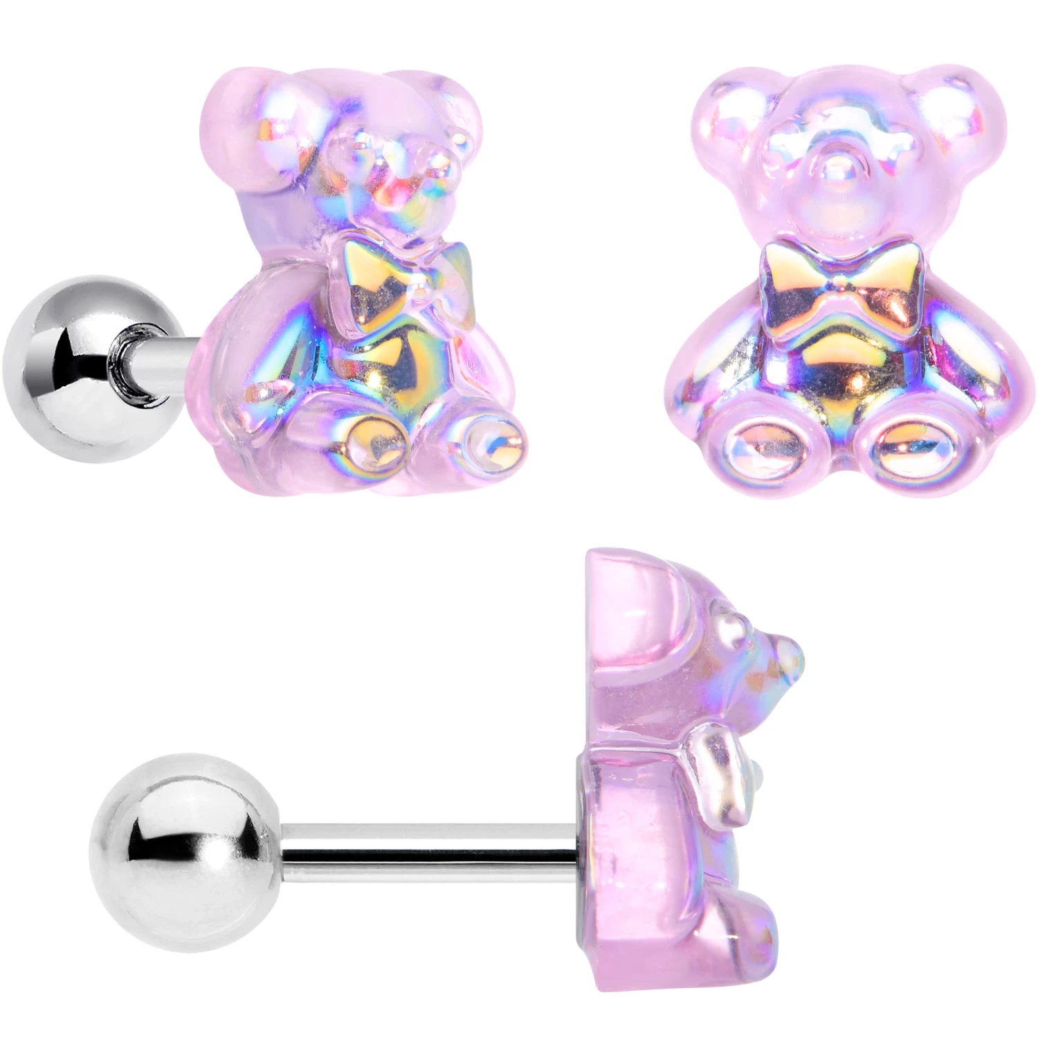 Gaby 16 Gauge 1/4 Bear Pearlescent Purple Heart Cartilage Tragus Set Of 3 2 Gaby 16 Gauge 1/4 Bear Pearlescent Purple Heart Cartilage Tragus Set Of 3 - Image 2