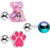 Gaby 16 Gauge 1/4 Bear Pearlescent Pink Paw Cartilage Earring Set Of 3