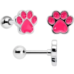 Gaby 16 Gauge 1/4 Bear Pearlescent Pink Paw Cartilage Earring Set Of 3 -Body Jewelry Store 74307.otherimage3