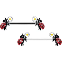 Gaby 14 Gauge 1/2 Ladybug Daisy Flower Barbell Nipple Ring Set