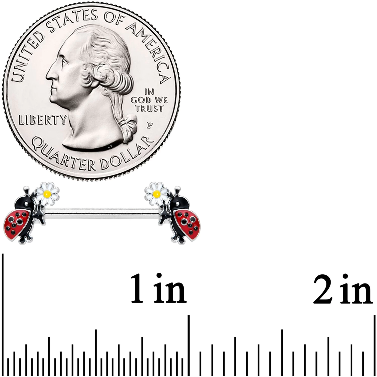 Gaby 14 Gauge 1/2 Ladybug Daisy Flower Barbell Nipple Ring Set 3 Gaby 14 Gauge 1/2 Ladybug Daisy Flower Barbell Nipple Ring Set - Image 3