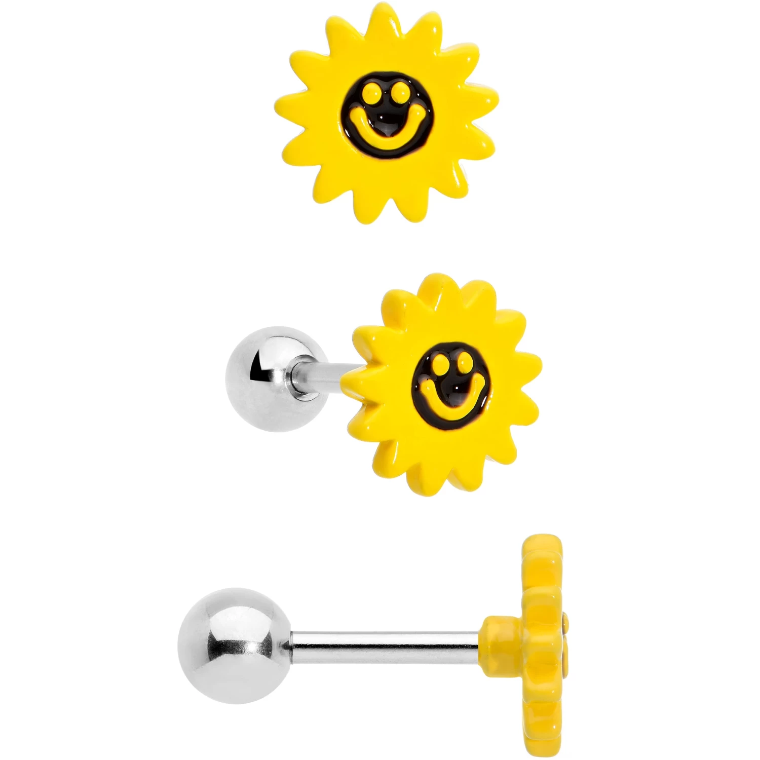 Gaby 16 Gauge 1/4 Bee Smile Flower Pearlescent Cartilage Tragus Set Of 3 2 Gaby 16 Gauge 1/4 Bee Smile Flower Pearlescent Cartilage Tragus Set Of 3 - Image 2