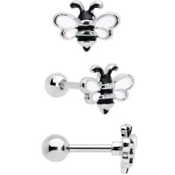 Gaby 16 Gauge 1/4 Bee Smile Flower Pearlescent Cartilage Tragus Set Of 3 6 Gaby 16 Gauge 1/4 Bee Smile Flower Pearlescent Cartilage Tragus Set Of 3 -Body Jewelry Store 74319.otherimage2