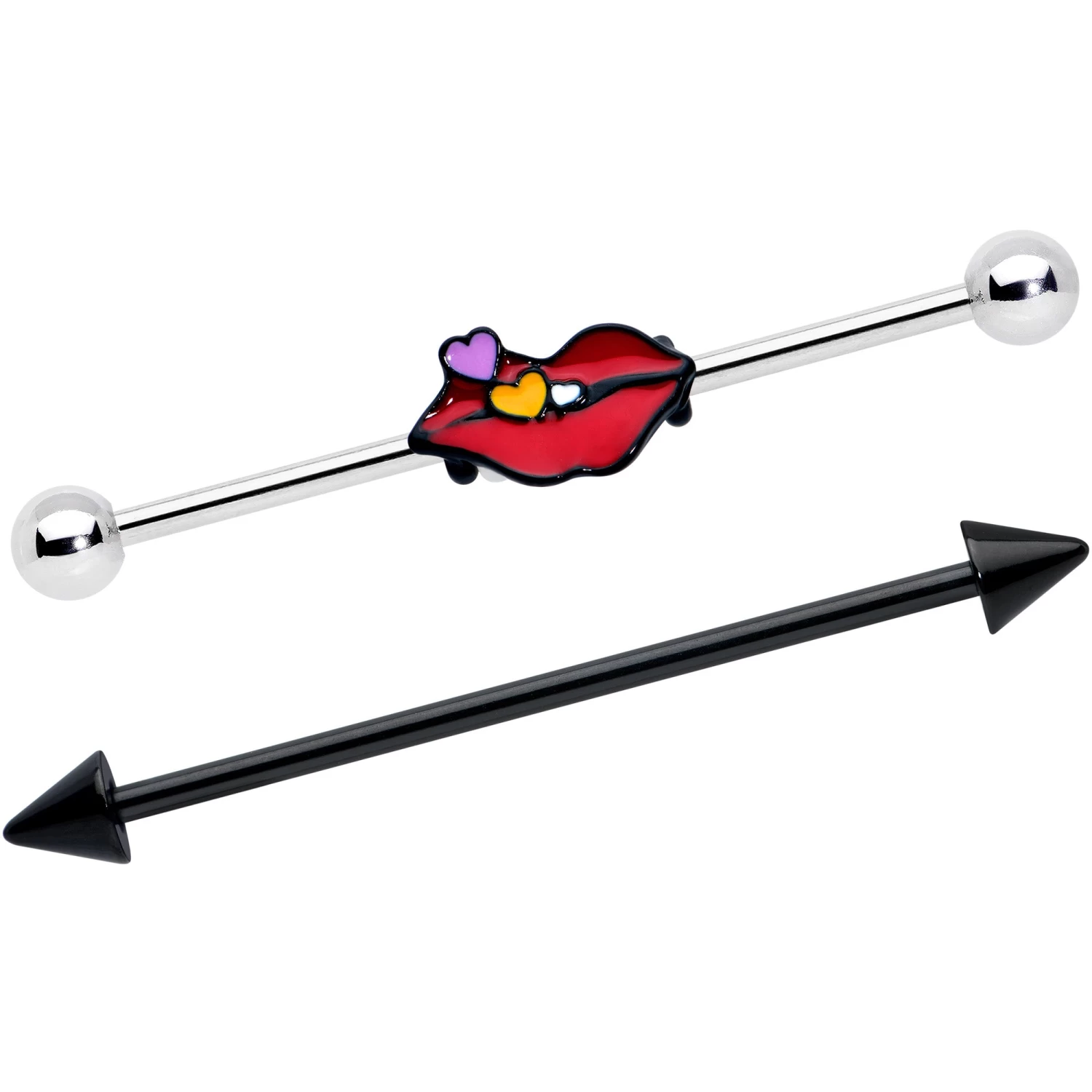 Gaby 14 Gauge Black Cone End Lips Heart Industrial Barbell 38mm Set Of 2 1 Gaby 14 Gauge Black Cone End Lips Heart Industrial Barbell 38mm Set Of 2