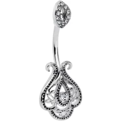 Clear Gem Art Deco Oval Scrollwork Double Mount Belly Ring