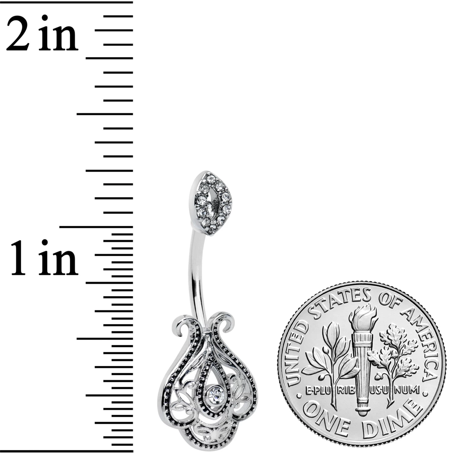 Clear Gem Art Deco Oval Scrollwork Double Mount Belly Ring 2 Clear Gem Art Deco Oval Scrollwork Double Mount Belly Ring - Image 2