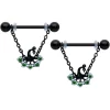 14 Gauge 11/16 Black Green Peacock Dangle Barbell Nipple Ring Set