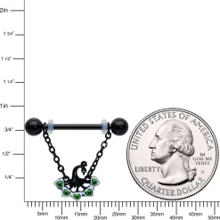 14 Gauge 11/16 Black Green Peacock Dangle Barbell Nipple Ring Set 5 14 Gauge 11/16 Black Green Peacock Dangle Barbell Nipple Ring Set -Body Jewelry Store 74328.otherimage2