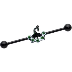 Body Jewelry Store 30 14 Gauge Black Green Pretty Peacock Industrial Barbell 38mm