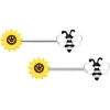 Gaby 14 Gauge 9/16 Bee Smiley Sunflower Barbell Nipple Ring Set