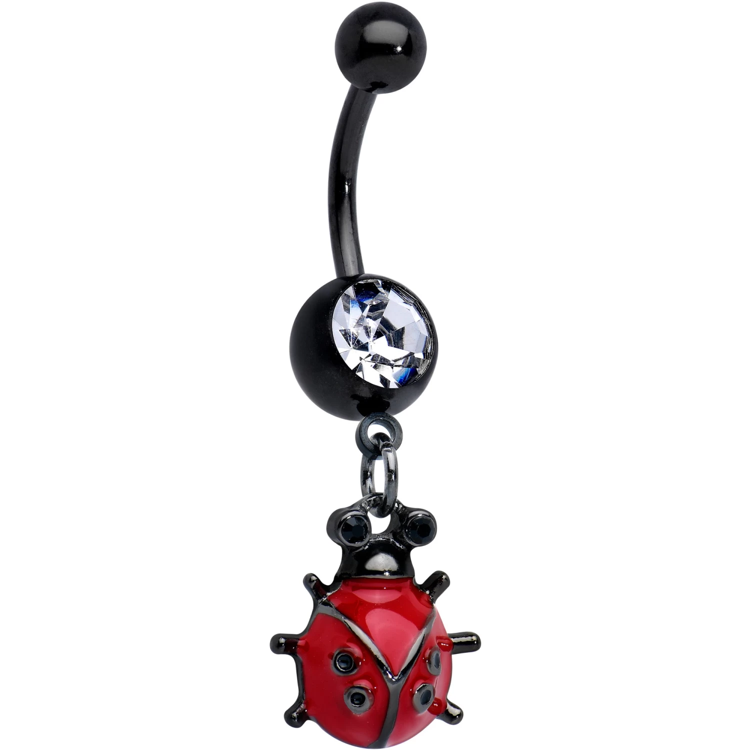 Clear Gem Black Classic Ladybug Insect Dangle Belly Ring 1 Clear Gem Black Classic Ladybug Insect Dangle Belly Ring