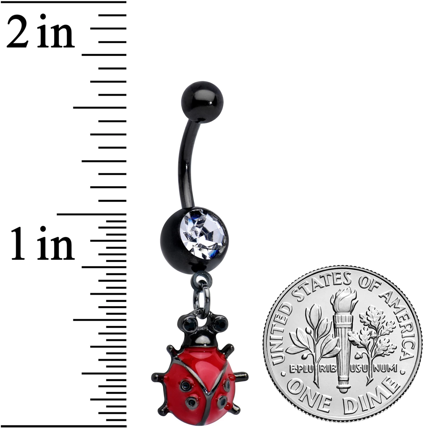 Clear Gem Black Classic Ladybug Insect Dangle Belly Ring 2 Clear Gem Black Classic Ladybug Insect Dangle Belly Ring - Image 2