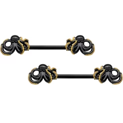 14 Gauge 9/16 Black Understated Octopus Barbell Nipple Ring Set